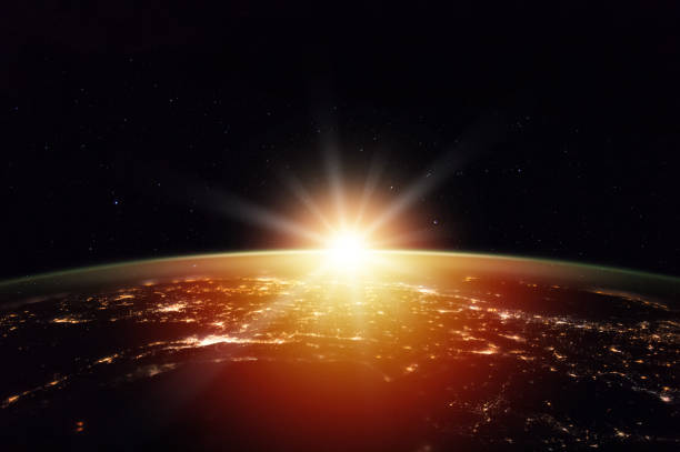Sun Comes Up from Behind Earth in Space Sun Comes Up from Behind Earth in Space. eclipse photos stock pictures, royalty-free photos & images