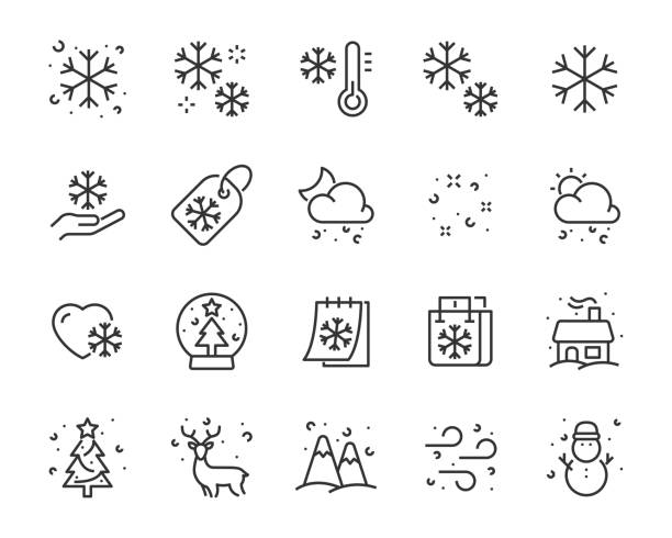 ilustrações de stock, clip art, desenhos animados e ícones de set of winter icons, season. cool, cold, snowflake - flakes