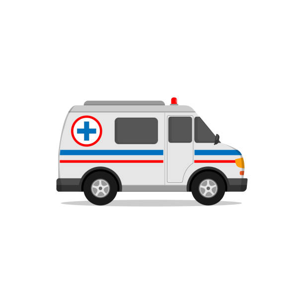 파란색과 빨간색 줄무늬가있는 흰색의 구급차 벡터 디자인 - ambulance mini van speed emergency sign stock illustrations