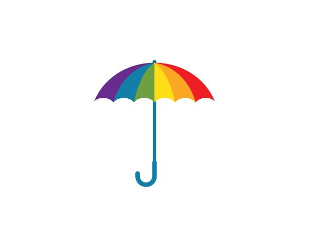 ilustrações de stock, clip art, desenhos animados e ícones de umbrella logo icon  vector illustration - rainbow umbrella descriptive color multi colored
