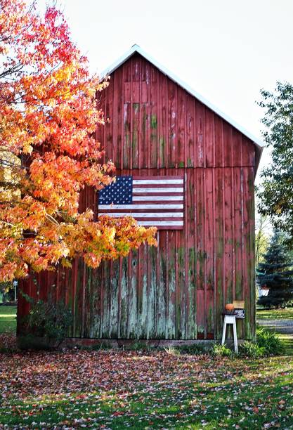 Kentucky Leaves in Autumn With Barns in Background