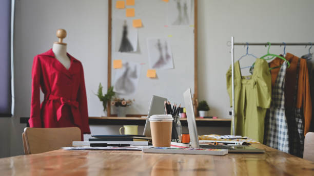 istock Fashion designer studio with workspace table. 1191579729