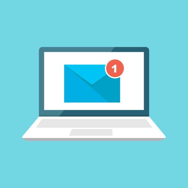 Email notification concept. New email on the laptop screen. Vector illustration in flat style. Email notification concept. New email on the laptop screen. Vector illustration in flat style unread messages illustrations stock illustrations