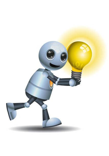 istock 3d illustration of little robot business running and holding light bulb 1191583604