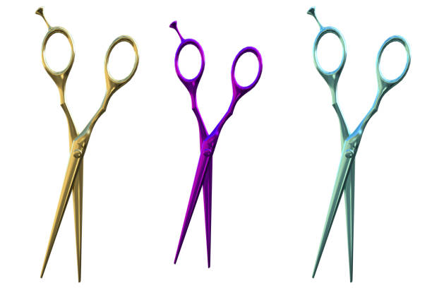 istock Set of bright coloured hair dressing scissors isolated on white, 3d render. 1191585146