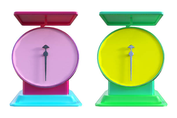 Pair of bright retro kitchen scales isolated on white, 3d render.