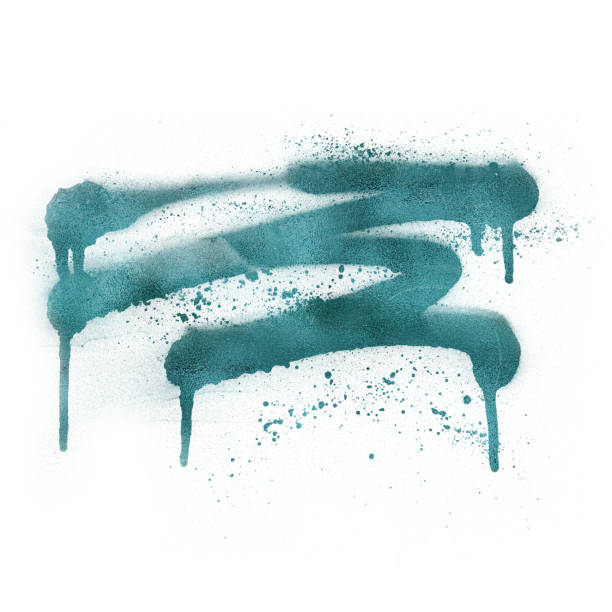 Metallic teal spray paint splatter isolated on white, illustration.
