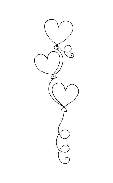 illustrations, cliparts, dessins animés et icônes de une ligne dessinant des ballons de coeur esquissent d'isolement sur le fond blanc. - valentines day heart shape love symbol