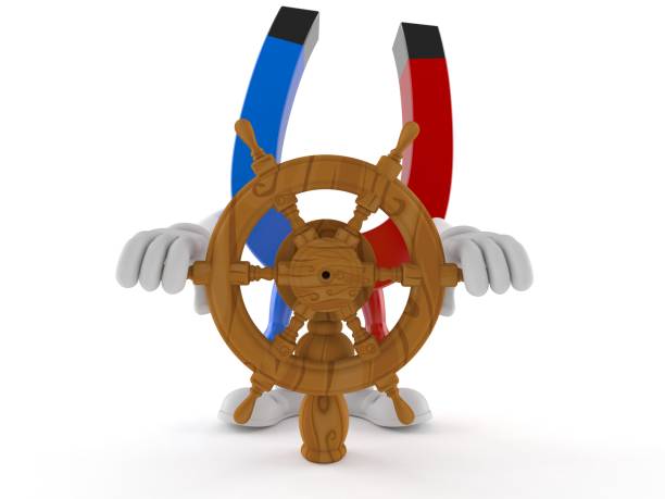 istock Horseshoe magnet character holding ship wheel 1191591455