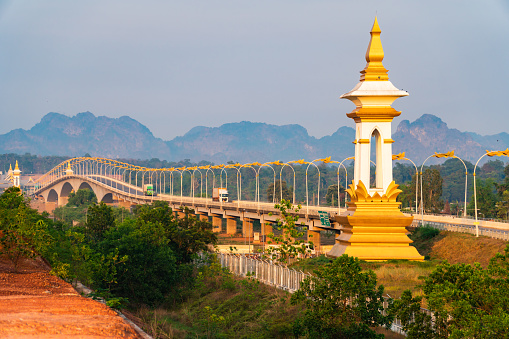 The beautiful landscape nature along Mekong river at the friendship bridge between Thailand and Laos
