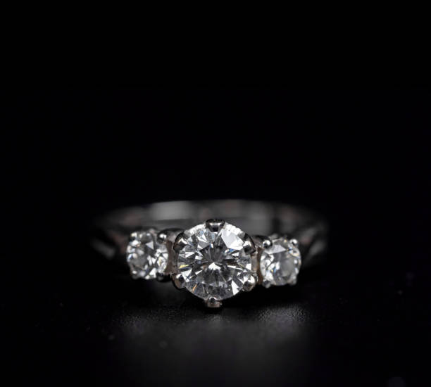 istock Close up Silver Diamond Ring Isolated on Black Background 1191592458