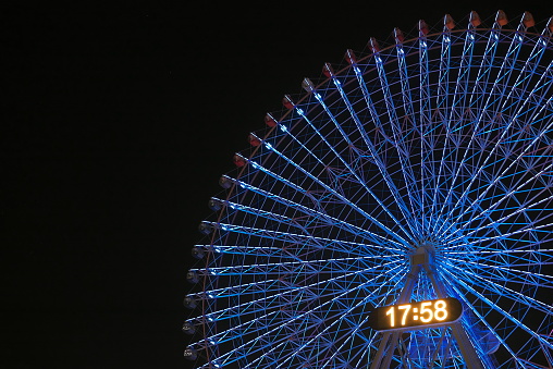 Kanagawa,Japan-December 1, 2019: Colorful Ferris Wheel at night
