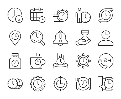 Time Management Light Line Icons Vector EPS File.