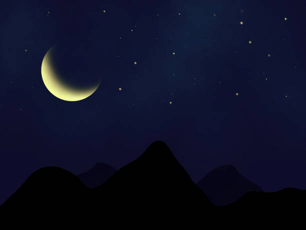istock Moon and stars in dark night background 1191596949
