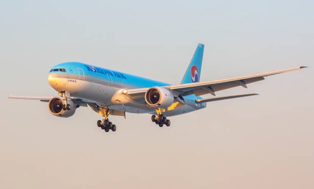 This image is of a Korean air Boeing 777 arriving into Hong Kong. Korean air is the largest airline and flag carrier of South Korea based on fleet size, international destinations and international flights. The airline's global headquarters is located in Seoul, South Korea. Korean Air was established on March 1, 1969 after Hanjin acquired government-owned Korean Air Lines.
