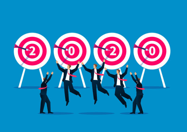 istock Hit bullseye 2020 and cheer up a group of businessmen 1191602223