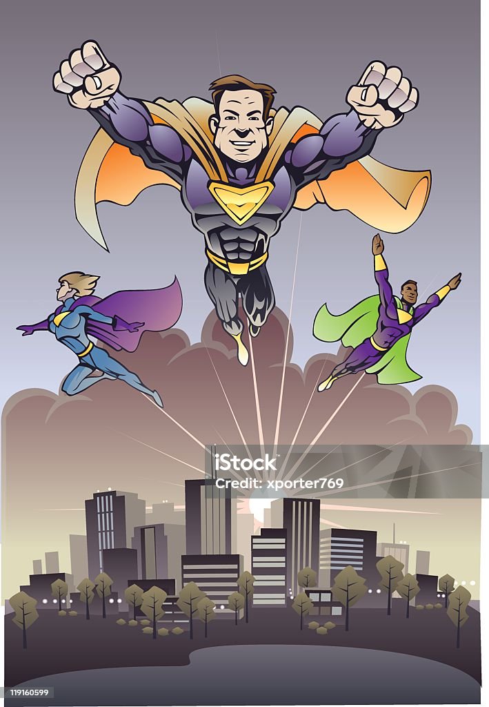 Super-heróis da cidade - Vetor de Super-herói royalty-free