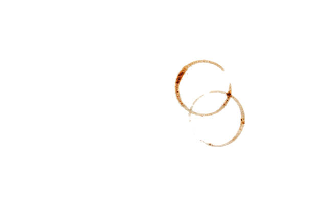 Two coffee stain rings from a cup on a white background. Mockup. Top view, copy space