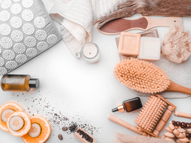 istock Body care products on white background, with copy space. Natural eco friendly zero waste concept, top view 1191610802