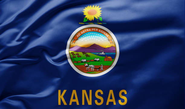 drapeau d'état de ondulation du kansas - etats-unis d'amérique - kansas photos et images de collection