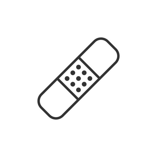 ikona bandaża w stylu płaskim. ilustracja wektora gipsowego na białym izolowanym tle. koncepcja biznesowa zestawu pierwszej pomocy. - adhesive bandage bandage first aid kit recovery stock illustrations