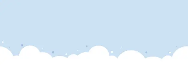 Vector illustration of Cute white cloud on pastel blue sky bottom border seamless pattern.