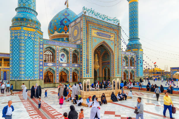 Gorgeous view of Imamzadeh Saleh at Shemiran district, Tehran Tehran, Iran - 18 October, 2018: Gorgeous colorful view of Imamzadeh Saleh at Shemiran district. The mosque is a popular Shia shrine in northern Tehran. Scenic courtyard of the Muslim place. tehran stock pictures, royalty-free photos & images