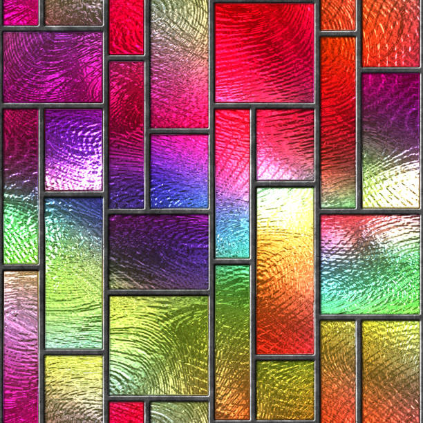 Stained glass seamless texture with rectangle pattern for window, colored glass,  3d illustration 3D render, motif pattern stained glass stock pictures, royalty-free photos & images