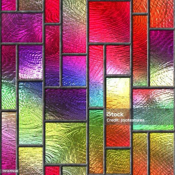 Stained Glass Seamless Texture With Rectangle Pattern For Window Colored Glass 3d Illustration Stock Photo - Download Image Now