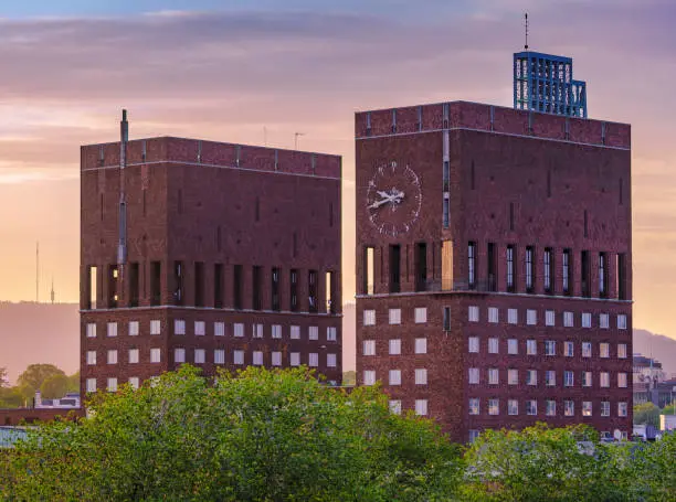 Photo of Oslo city hall at day, norway, scandinavia