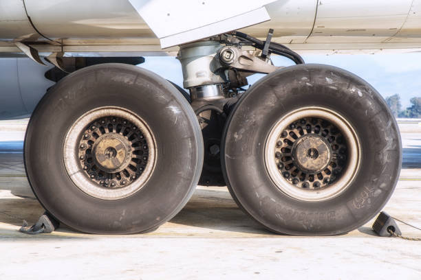 Santiago, Chile - 30 August 2018: Aircraft Landing Gear Close up.