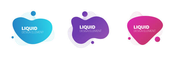 Fluid or liquid graphic graphic element design vector background for flyer or presentation template, gradient abstract geometric shapes for trendy text, wavy splash and curvy backdrop clipart Fluid or liquid graphic graphic element design vector background for flyer or presentation template liquid stock illustrations