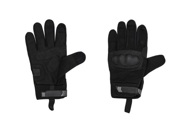 istock Black leather glove isolate on a white background. Black glove - keep, get gesture. 1191622534