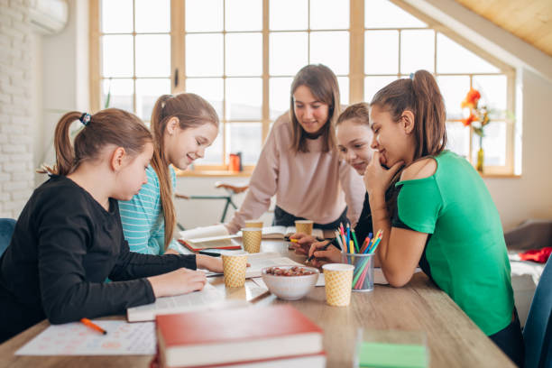 istock Lady teacher and girls on private class 1191623618