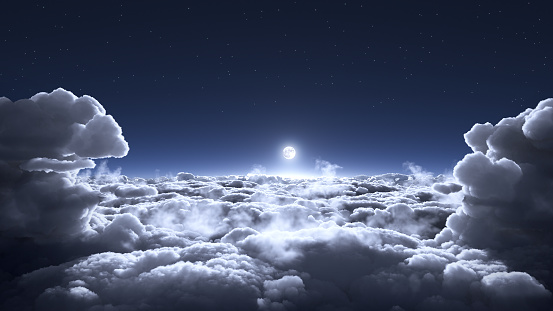 Moon above the clouds scenery 3d illustration