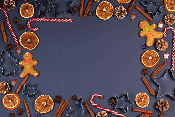 istock Christmas food on blue background 1191629356