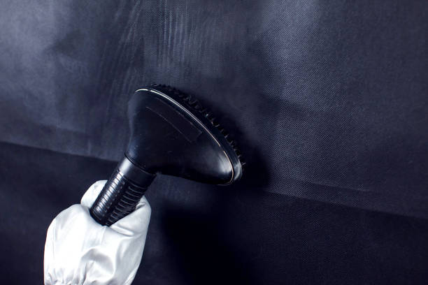 istock Woman steaming black tissue. Hausework and lifestyle concept 1191630983