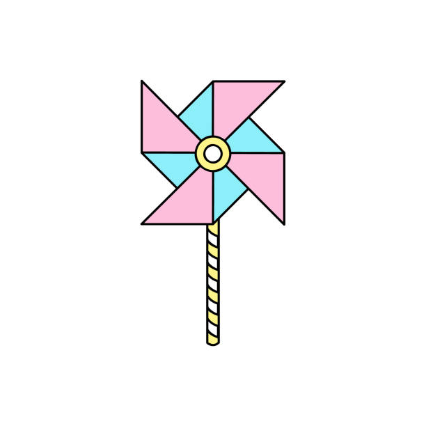Windmill toy illustration Cute windmill vector outlined illustration icon. Hand drawn paper windmill toy, isolated. ventilator background stock illustrations