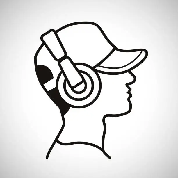 Vector illustration of Young Man Wearing Headphones Icon