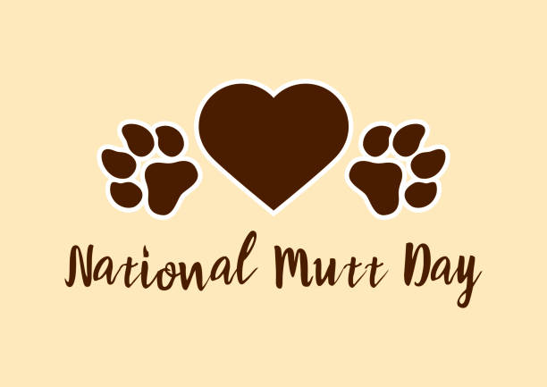 National Mutt Day vector Dog paw print vector. Dog paw with heart icon. Mixed breed dog. Important day mixed breed dog stock illustrations