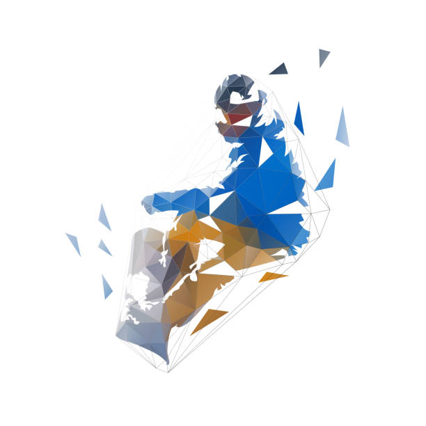ilustraciones, imágenes clip art, dibujos animados e iconos de stock de snowboard, ilustración geométrica poligeométrica baja, snowboarder vectorial aislado abstracto - snowboarding snowboard teenager red