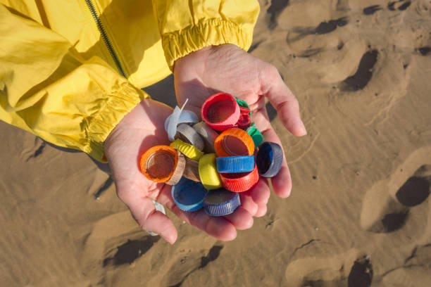 istock Hands full of  plastic plugs collected on the beach. 1191642330