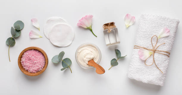 istock Spa background with natural cosmetic products on white 1191644221
