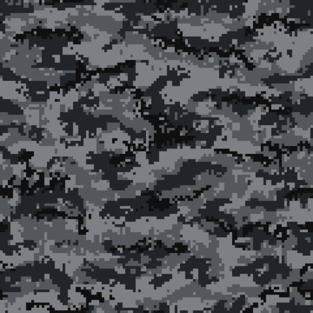 Digital Camouflage Seamless Pattern Black And Gray Vector Stock