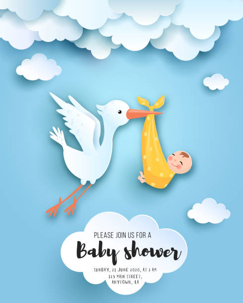 ilustraciones, imágenes clip art, dibujos animados e iconos de stock de tarjeta de ducha para bebés. - newborn