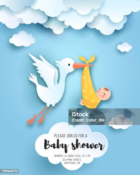 Baby Shower Card Stock Illustration - Download Image Now - Baby - Human  Age, Baby Shower, Stork - iStock