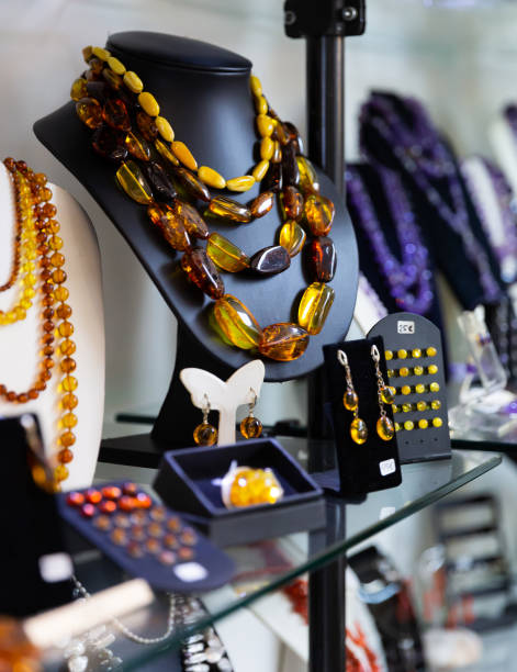 istock Amber jewelry in store window 1191647645