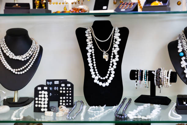 istock Pearls jewelry in store window 1191647692