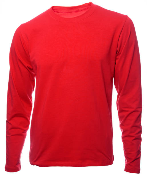 istock Red longsleeve cotton shirt on invisible mannequin isolated on white 1191648421