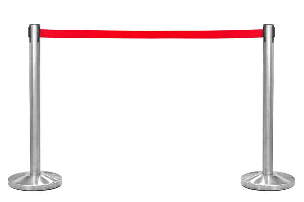 istock Red restrictive tape on metal racks. 1191648648